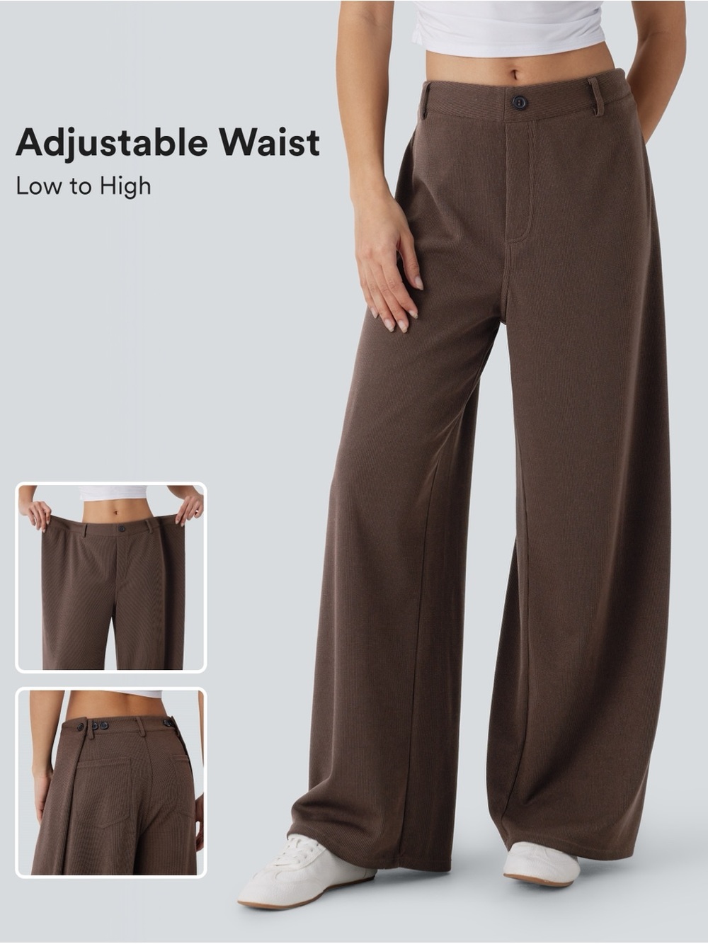Brown Wide-Leg Adjustable Waist Pants